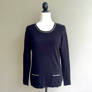 Simons Black Crew Neck Sweater with Silver metal embellishment